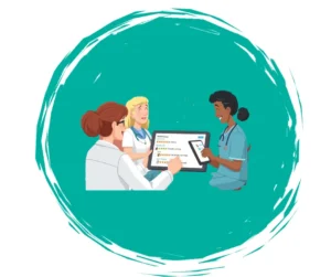 بیماران در حال خواندن نظرات مثبت بر روی تبلت در منطقه انتظار هستند.